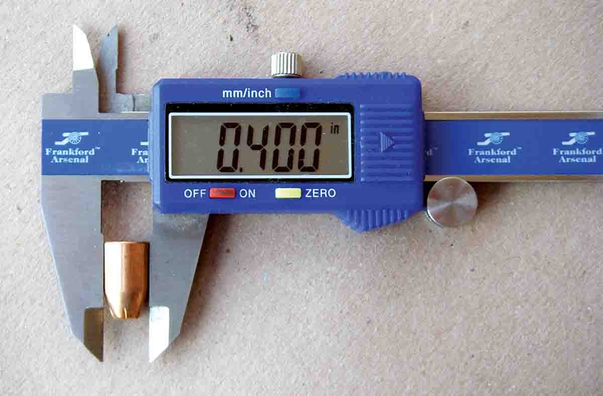 The 10mm Auto utilizes bullets that measure .400 inch in diameter.